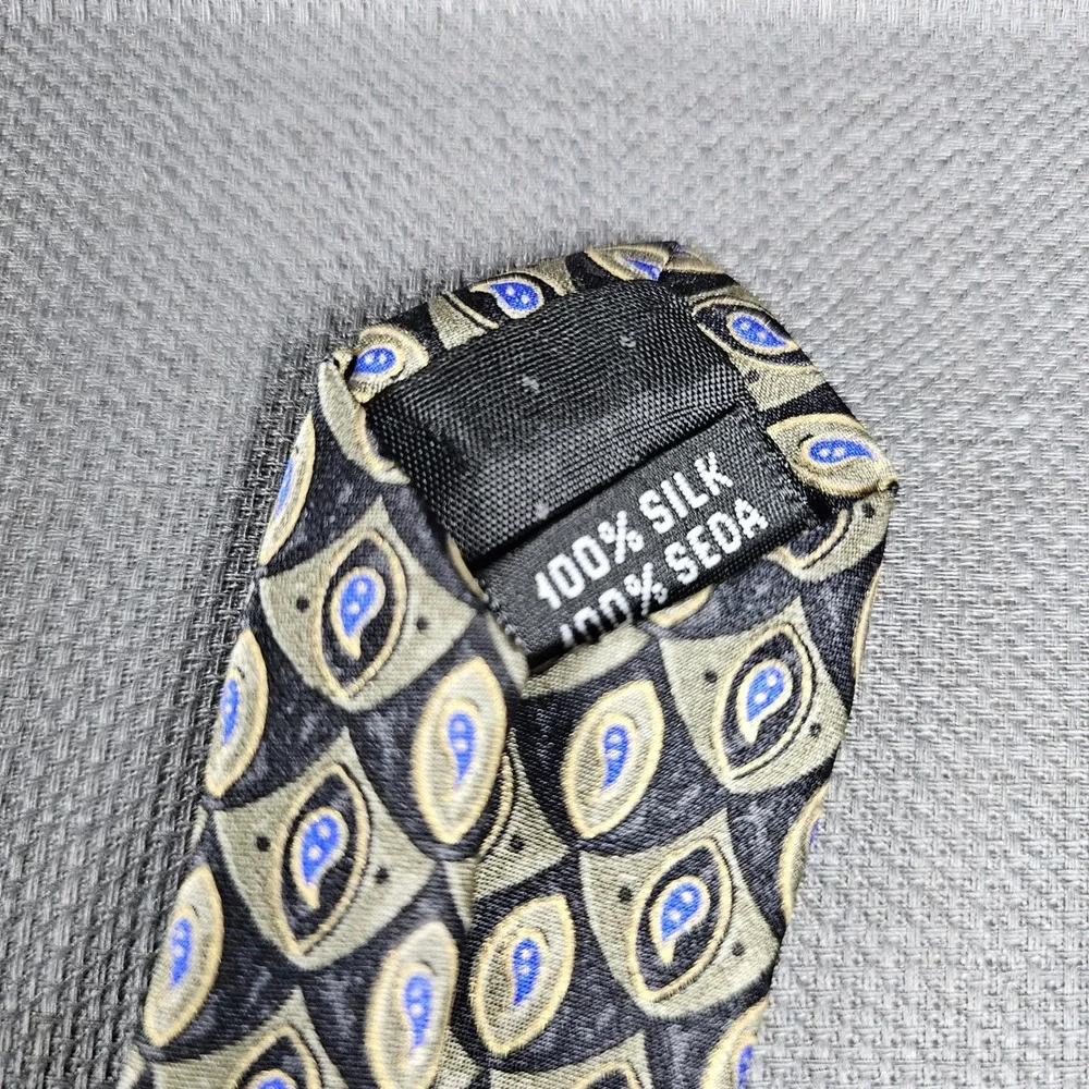 Stafford Executive Mens Silk Tie Made in Italy Gold Black Blue Geometric Paisley